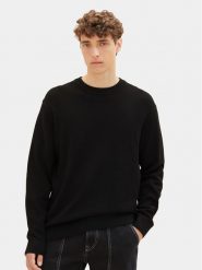 Tom Tailor Denim Sweter 1038285 Czarny Regular Fit. Czarne swetry rozpinane TOM TAILOR DENIM, l, bez wzorów, z bawełny, bez kołnierzyka, bez ramiączek. Za 119.99 zł.