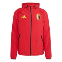 Kurtka wiatrówka Belgium Tiro Tech Full Zip. Czerwone kurtki Adidas, bez wzorów, bez kaptura. Za 399.00 zł.