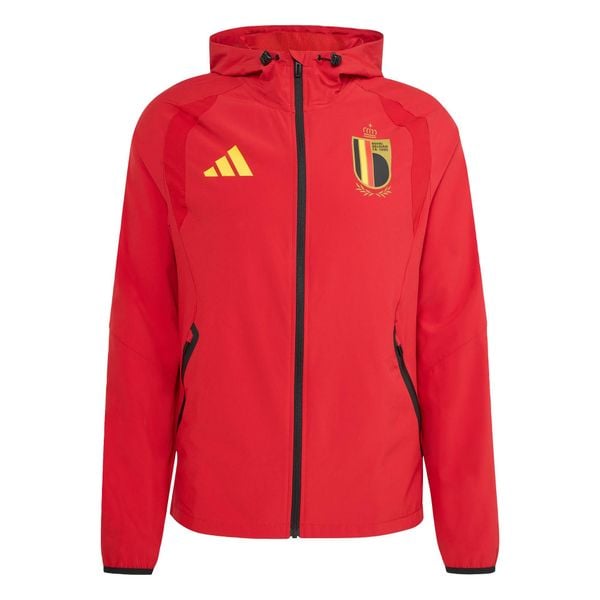 Kurtka wiatrówka Belgium Tiro Tech Full Zip. Czerwone kurtki Adidas, bez wzorów, bez kaptura. Za 399.00 zł.