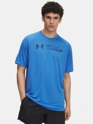 Under Armour Koszulka sportowa w kolorze niebieskim rozmiar: L. Niebieskie t-shirty sportowe Under Armour, bez wzorów, z materiału, bez ramiączek, outdoorowe. Za 122.38 zł.