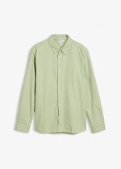 Koszula z długim rękawem z chłodzącej mieszanki lnu, modern fit. Zielone koszule bonprix, l, bez wzorów, bez kołnierzyka, bez ramiączek. Za 122.99 zł.