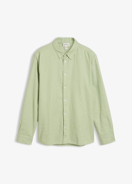 Koszula z długim rękawem z chłodzącej mieszanki lnu, modern fit. Zielone koszule bonprix, l, bez wzorów, bez kołnierzyka, bez ramiączek. Za 122.99 zł.