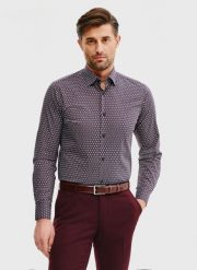 PAKO LORENTE – Męska koszula w bordowy mikrowzór. Czerwone koszule Pako Lorente, na lato, m, bez wzorów, z bawełny, bez kołnierzyka, bez ramiączek. Za 199.99 zł.