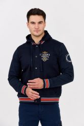 AERONAUTICA MILITARE Granatowa męska kurtka bomberka Accademia. Niebieskie kurtki Aeronautica Militare, l, bez wzorów, z bawełny, bez kaptura. W wyprzedaży za 609.99 zł.