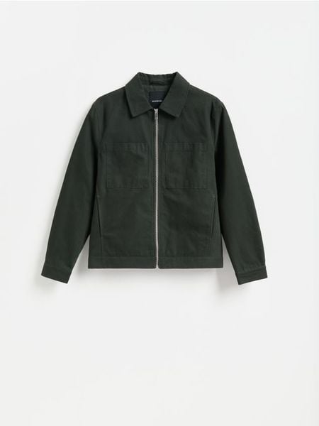 Kurtka z kołnierzem - zielony. Zielone kurtki Reserved, l, bez wzorów, z bawełny, bez kaptura. Za 179.99 zł.
