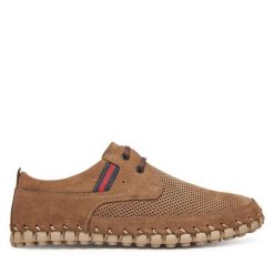 Półbuty Manitu. Brązowe eleganckie półbuty Manitu, bez wzorów, bez obcasa, bez zapięcia. Za 419.99 zł.