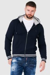 GUESS Granatowa bluza męska z kapturem na zamek. Niebieskie bluzy Guess, m, z aplikacjami, z kapturem. W wyprzedaży za 229.99 zł.