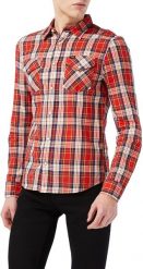 LEE CLEAN WESTERN SHIRT MĘSKA KOSZULA BRIGHT RED L644CZEF 112115482. Czerwone koszule Lee, l, bez wzorów, bez kołnierzyka, bez ramiączek. Za 139.99 zł.