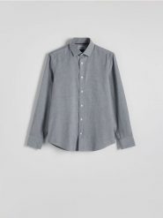 Koszula slim z bawełny egipskiej - jasnoszary. Szare koszule Reserved, l, bez wzorów, z bawełny, bez kołnierzyka, bez ramiączek. W wyprzedaży za 89.99 zł.
