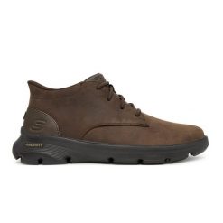 Buty do chodzenia zimowe męskie, Slip-Ins: Arch Fit Garza - Ridley. Brązowe buty turystyczne Skechers, na zimę, bez wzorów, z materiału, przed kostkę, bez zapięcia, trekkingowe. Za 379.99 zł.