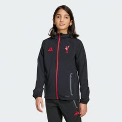 Bluza Liverpool FC Tiro 25 Competition Vis Tech Travel. Czarne bluzy z kapturem Adidas, l, bez wzorów, z elastanu, z kapturem. Za 349.00 zł.