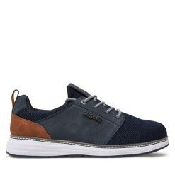 Półbuty Bugatti. Niebieskie eleganckie półbuty Bugatti, bez wzorów, bez obcasa, bez zapięcia. Za 249.99 zł.
