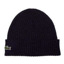 Czapka zimowa wełniana Lacoste Ribbed Wool Beanie Granatowa - RB0001-166. Niebieskie czapki zimowe LACOSTE, bez wzorów, z wełny. Za 274.85 zł.
