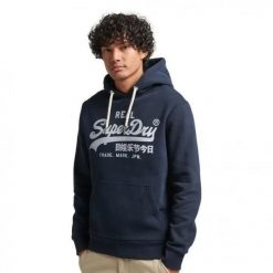 Bluza sportowa męska Superdry M2012093A98T. Niebieskie bluzy z kapturem Superdry, l, bez wzorów, z kapturem. Za 289.00 zł.