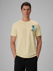 4F T-shirt regular z nadrukiem męski - żółty M. Żółte t-shirty 4F, m, bez wzorów, z bawełny, bez kołnierzyka, bez ramiączek. Za 69.99 zł.