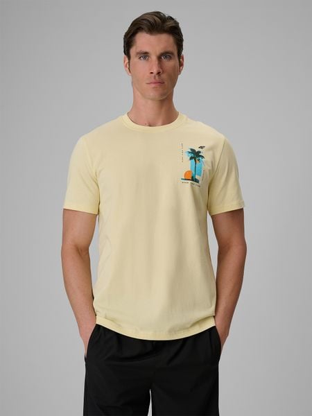 4F T-shirt regular z nadrukiem męski - żółty M. Żółte t-shirty 4F, m, bez wzorów, z bawełny, bez kołnierzyka, bez ramiączek. W wyprzedaży za 49.99 zł.