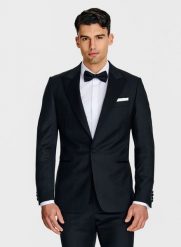Czarna żakardowa marynarka smokingowa. Czarne garnitury Pako Lorente, na ślub cywilny, bez wzorów, z wełny. Za 2,499.99 zł.