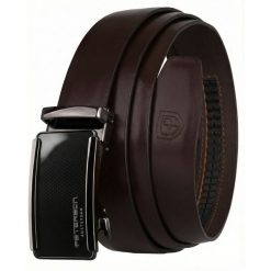 Elegancki, skórzany pasek męski w ciemnobrązowym kolorze z automatyczną klamrą Peterson PTN A009-D.BROWN. Brązowe paski Peterson, bez wzorów, ze skóry, eleganckie. Za 99.99 zł.