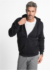 Bluza rozpinana z kapturem i zamkiem. Czarne bluzy bonprix, l, bez wzorów, z dresówki, z kapturem. Za 109.99 zł.