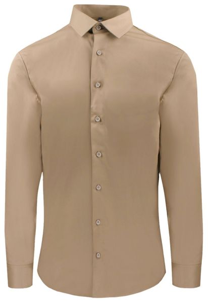 Delikatnie Wyszczuplana (Slim) Męska Koszula - Lanier - Jasny Brąz, Ciemny Beż. Koszule Lanier, m, bez wzorów, z bawełny, bez kołnierzyka, bez ramiączek. Za 175.00 zł.