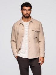 Męska kurtka koszulowa - beżowa V1 - Rozmiar: M. Brązowe kurtki Ombre Clothing, m, bez wzorów, z poliesteru, bez kaptura. Za 339.99 zł.