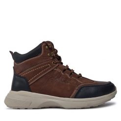 Trzewiki Lee Cooper. Brązowe botki sznurowane Lee Cooper, bez wzorów, bez obcasa, bez zapięcia. Za 299.99 zł.