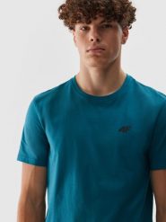 4F T-shirt regular gładki męski - turkusowy S. Niebieskie t-shirty 4F, m, bez wzorów, z bawełny, bez kołnierzyka, bez ramiączek. Za 49.99 zł.