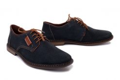 RIEKER 13439-14 blue, półbuty męskie. Niebieskie eleganckie półbuty Rieker, bez wzorów, bez obcasa, bez zapięcia. Za 314.42 zł.