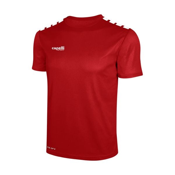 Koszulka piłkarska męska Cappelli Cs One Adult Jersey SS. Czerwone t-shirty sportowe CAPELLI SPORT, bez wzorów, z jersey, bez ramiączek, do piłki nożnej. Za 57.99 zł.