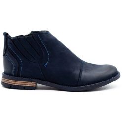 KOMODO Buty męskie zimowe 872K granatowe niebieskie. Niebieskie botki sznurowane na zimę, bez wzorów, ze skóry, bez obcasa, bez zapięcia. Za 438.49 zł.