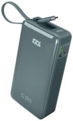 SBS Power Bank 10 000 mAh z wbudowanym kablem USB-C cyjan. Niebieskie powerbanki . Za 129.00 zł.