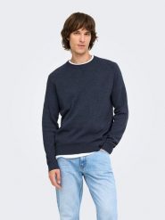 ONLY & SONS Sweter "Villas" w kolorze granatowym rozmiar: XXL. Niebieskie swetry nierozpinane Only & Sons, xxl, bez wzorów, bez kołnierzyka, bez ramiączek. Za 124.95 zł.