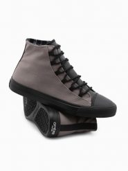 Buty męskie trampki z łączonych materiałów - grafitowe V8 OM-FOTH-0143 - 41. Szare trampki Ombre Clothing, m, bez wzorów, za kostkę, bez zapięcia. W wyprzedaży za 89.99 zł.
