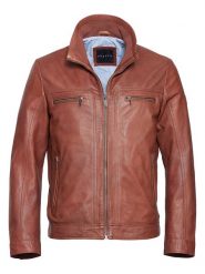 Bugatti Skórzana kurtka w kolorze jasnobrązowym rozmiar: 60. Brązowe kurtki Bugatti, bez wzorów, ze skóry, bez kaptura. Za 578.99 zł.