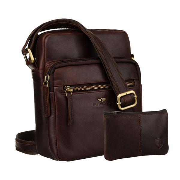 Skórzana, brązowa torebka męska zawieszona na pasku. W zestawie saszetka na klucze PTN 710E-OPU Peterson. Brązowe torby na ramię Peterson, bez wzorów, ze skóry, małe, bez dodatków. Za 166.99 zł.