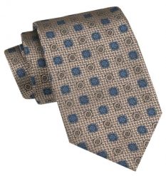 Klasyczny, Szeroki Krawat Męski CHATTIER - Beżowy, Niebieskie Grochy. Brązowe krawaty i muchy Chattier, bez wzorów, z tkaniny. Za 49.00 zł.