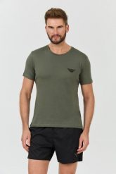 EMPORIO ARMANI Zielony t-shirt logo brodé. Zielone t-shirty Emporio Armani, l, bez wzorów, bez kołnierzyka, bez ramiączek. W wyprzedaży za 208.99 zł.