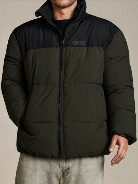 Pikowana kurtka puffer - khaki. Brązowe kurtki Sinsay, l, bez wzorów, bez kaptura. Za 109.99 zł.