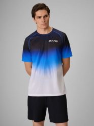 4F Koszulka treningowa szybkoschnąca męska 4F x Robert Lewandowski - granatowa L. Niebieskie t-shirty 4F, bez wzorów, z materiału, bez ramiączek, na fitness i siłownię. Za 149.99 zł.