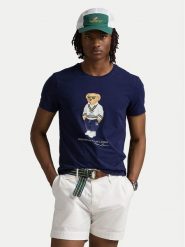 Polo Ralph Lauren T-Shirt 710973137003 Granatowy Slim Fit. Niebieskie koszulki polo sportowe Polo Ralph Lauren, m, bez wzorów, z bawełny, bez kołnierzyka, bez ramiączek. Za 549.99 zł.
