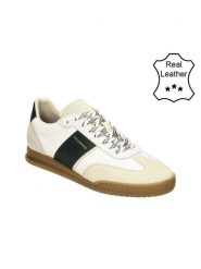 Bullboxer Skórzane sneakersy w kolorze biało-beżowo-ciemnozielonym rozmiar: 44. Białe buty sportowe casual Bullboxer, bez wzorów, z materiału, bez zapięcia. Za 235.95 zł.