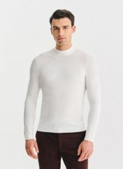 PAKO LORENTE – Biały półgolf męski. Białe swetry nierozpinane Pako Lorente, l, bez wzorów, z poliamidu, bez kołnierzyka, bez ramiączek. Za 169.99 zł.