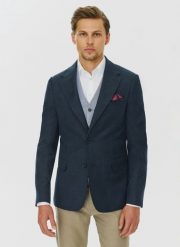 PAKO LORENTE – Granatowa marynarka z lnem. Garnitury Pako Lorente, na co dzień, m, bez wzorów, z jeansu. Za 329.99 zł.