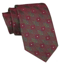 Klasyczny Krawat Męski - ALTIES - Czerwień, Zieleń, Kwiaty. Czerwone krawaty i muchy Alties, bez wzorów, z tkaniny. Za 49.00 zł.