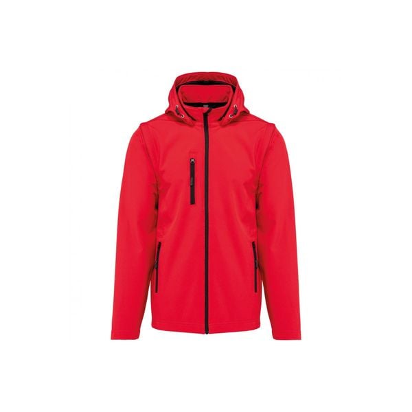 Kurtka 3-warstwowa z kapturem i odpinanymi rękawami Kariban Softshell. Czerwone kurtki KARIBAN, m, bez wzorów, z elastanu, z kapturem. Za 301.50 zł.