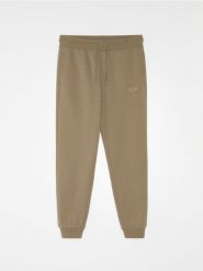 Spodnie jogger z bawełną i haftowanym napisem - brązowy. Brązowe joggery i bojówki Sinsay, l, bez wzorów, z bawełny, sportowe. Za 49.99 zł.