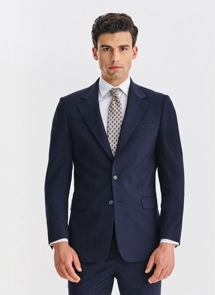 PAKO LORENTE - Wełniana granatowa marynarka garniturowa. Garnitury Pako Lorente, do pracy, bez wzorów, z wełny, biznesowe. Za 1,999.99 zł.