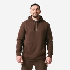 Bluza z kapturem męska Domyos fitness. Brązowe bluzy z kapturem DOMYOS, na zimę, l, bez wzorów, z bawełny, z kapturem. Za 129.99 zł.
