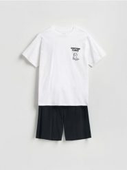 Bawełniana dwuczęściowa piżama - biały. Białe piżamy Reserved, l, bez wzorów, z bawełny, bez ramiączek. Za 89.99 zł.