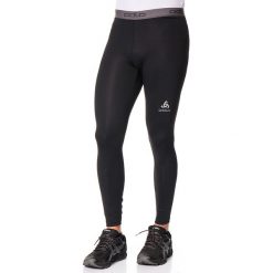 Legginsy "Sliq 2.0" w kolorze czarnym do biegania. Spodnie treningowe długie marki ODLO, z nadrukiem, z materiału. W wyprzedaży za 121.95 zł.